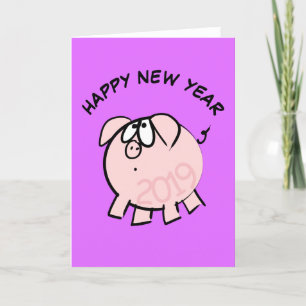 Funny 4 Cartoon Illustration Pig Year 2019 Card