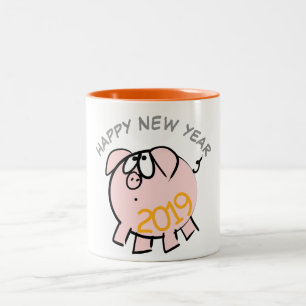 Funny 4 Cartoon Illustration Pig Year 2019 Mug