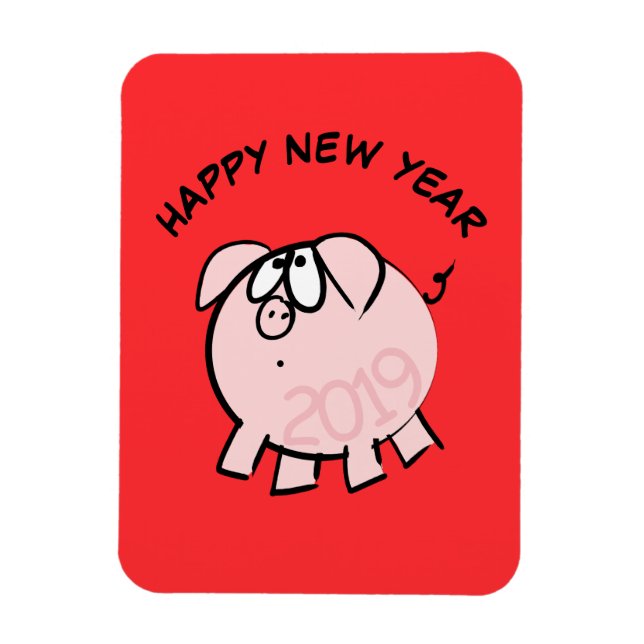 Funny 4 Cartoon Illustration Pig  Year 2019 Rec Magnet (Vertical)
