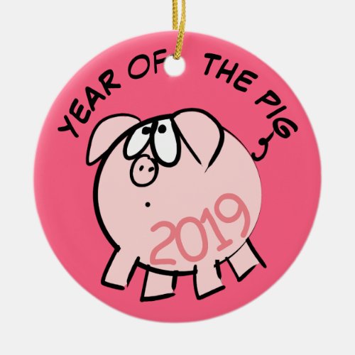 Funny 4 Cartoon Illustration Pig  Year 2019 Round Ceramic Ornament