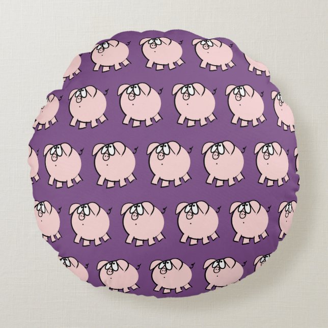 Funny 4 Cartoon Pig Choose Color Round Pillow (Front)