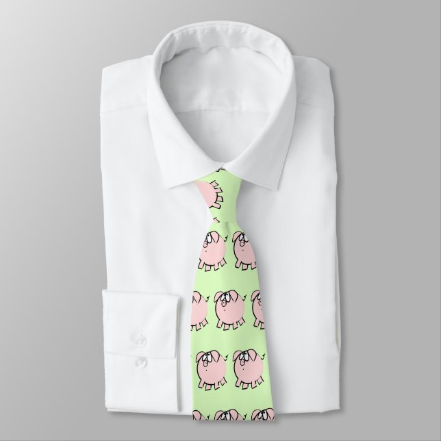 Funny 4 Cartoon Pig Year Zodiac Choose Color Tie (Tied)