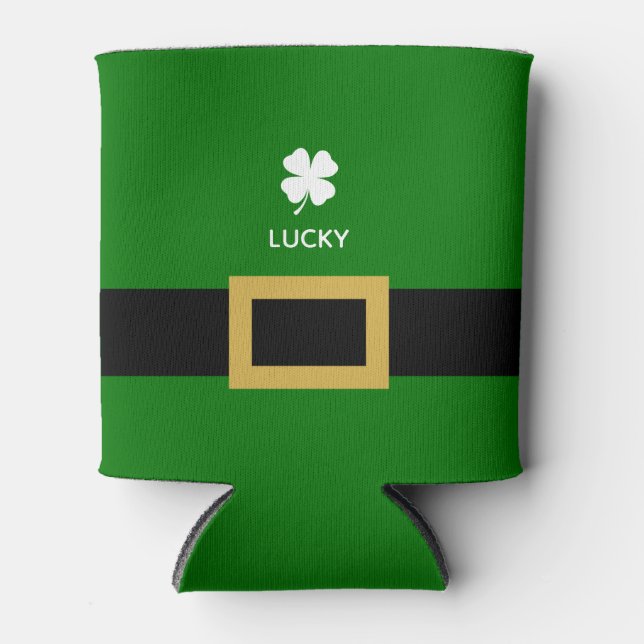 Funny 4 Leaf Clover Shenanigans Shamrock Can Cooler (Front)