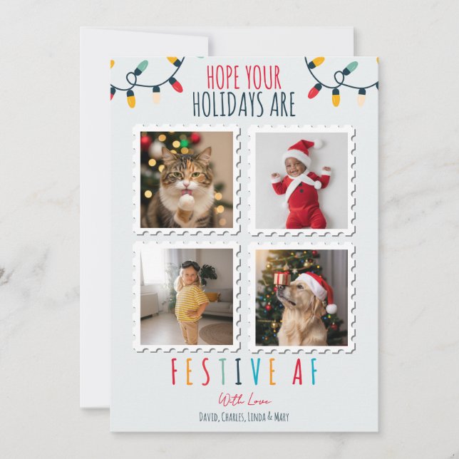 Funny 4 Photo Christmas Card Festive AF Custom (Front)