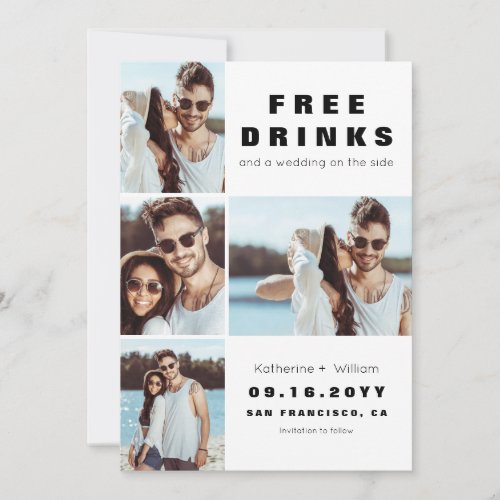 Funny 4 photo Free Drinks Save the Date Card