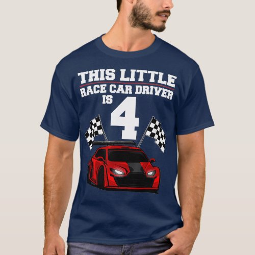 Funny 4th Birthday Gift Boys 4 Years Old Race Car  T_Shirt