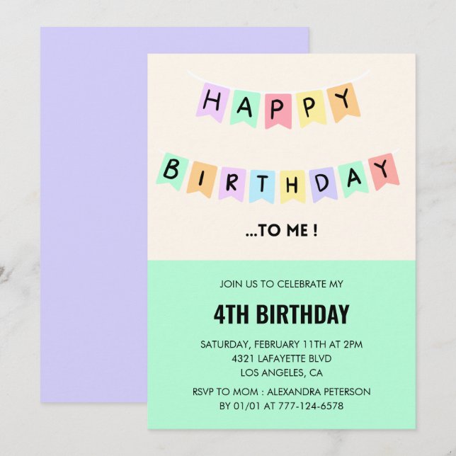  Funny 4th birthday invitations Happy Birthday (Front/Back)