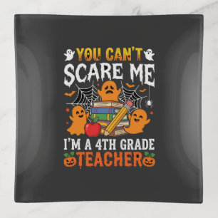 Funny 4th Grade Teacher Halloween Ghost Trinket Tray