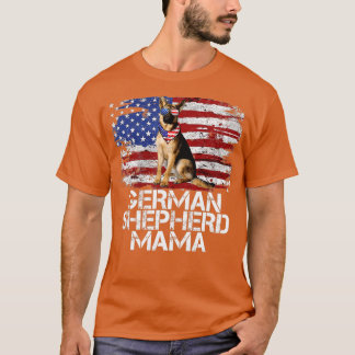 Funny 4th July German Shepherd MAMA AMERICAN FLAG  T-Shirt