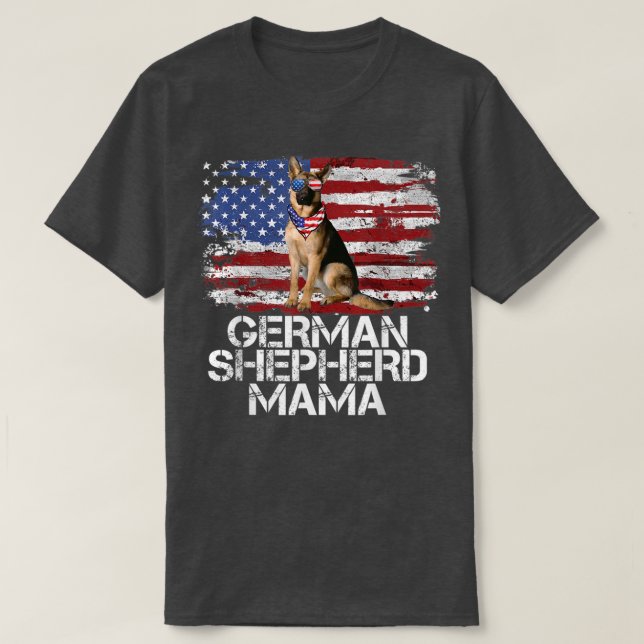 Funny 4th July German Shepherd MAMA AMERICAN FLAG  T-Shirt (Design Front)