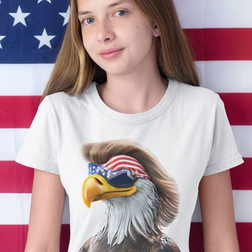 Funny 4th of July  American Bald Eagle and Mullet T_Shirt
