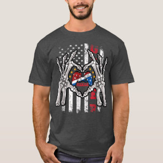 Funny 4th of July American Flag Usa Skeleton Video T-Shirt