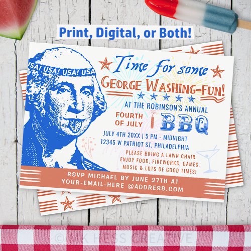 Funny 4th of July BBQ Barbecue Party  Washington Invitation