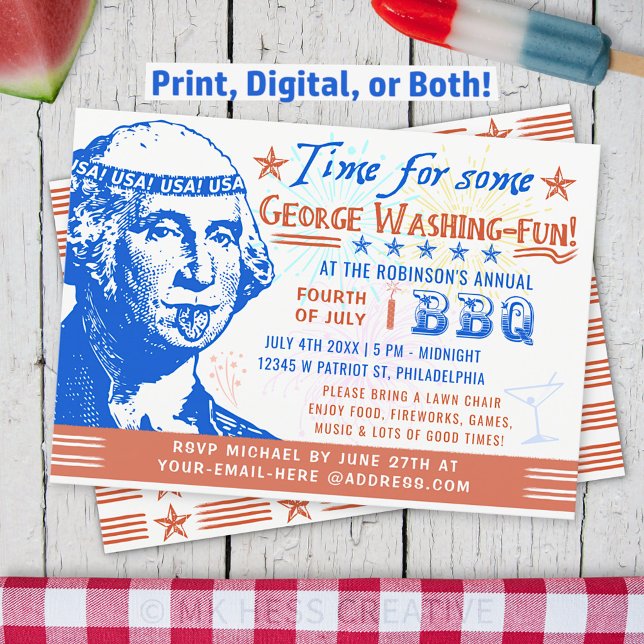 Funny 4th of July BBQ Barbecue Party | Washington Invitation (Creator Uploaded)