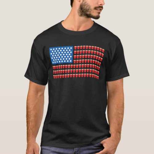 Funny 4th of July Beer Pong American Flag  T_Shirt
