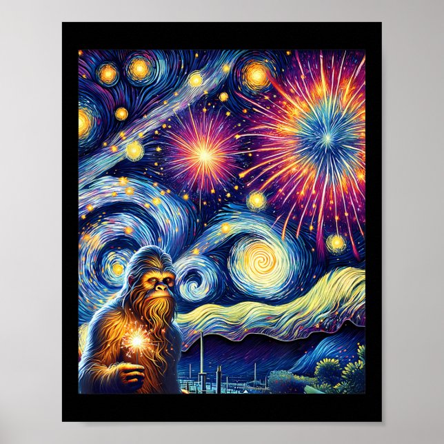 Funny 4th Of July Bigfoot Night Fireworks Fourth O Poster (Front)
