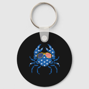 Funny 4th Of July Crab Fisherman American Flag Vin Keychain