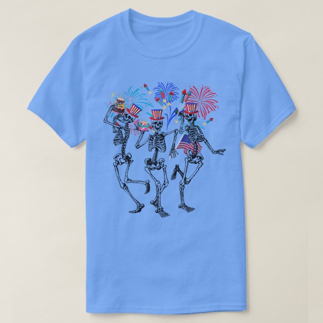 Funny 4th of July Dancing Skeleton  T-Shirt (Design Front)