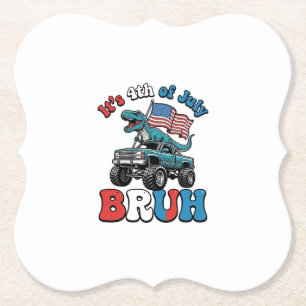 Funny 4th of July Dinosaur Monster Truck Shirt_1 Paper Coaster