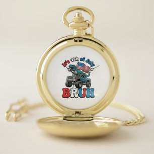 Funny 4th of July Dinosaur Monster Truck Shirt_1 Pocket Watch