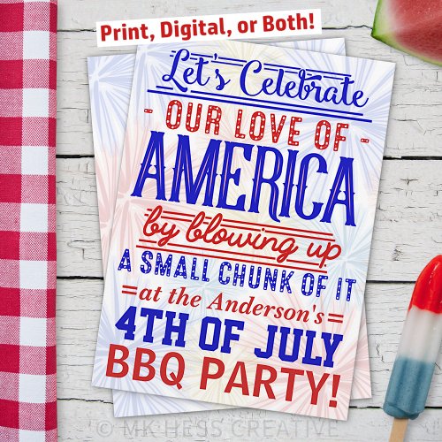 Funny 4th of July Fireworks BBQ  Barbecue Party Invitation