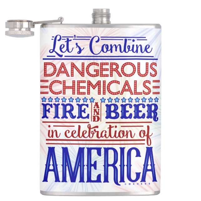 Funny 4th of July Fireworks Beer Independence Day Flask (Opened)