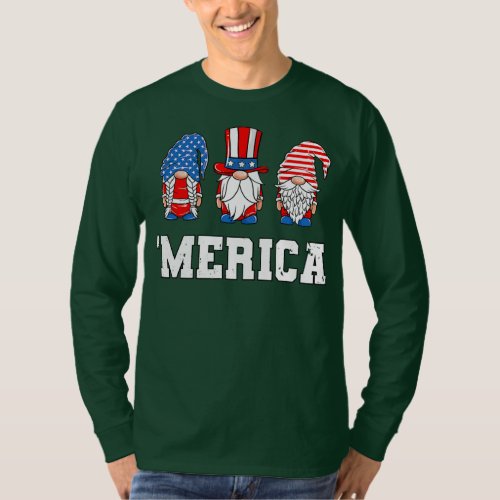 Funny 4th Of July Gnomes Funny Merica USA Flag T_Shirt