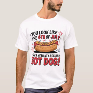 Funny 4th of July Hot Dog Patriotic Red White Blue T-Shirt