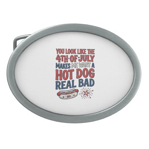 Funny 4th of July Hot Dog Patriotic Shirt Design_1 Belt Buckle