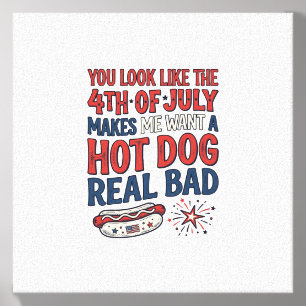 Funny 4th of July Hot Dog Patriotic Shirt Design_1 Canvas Photo Tile