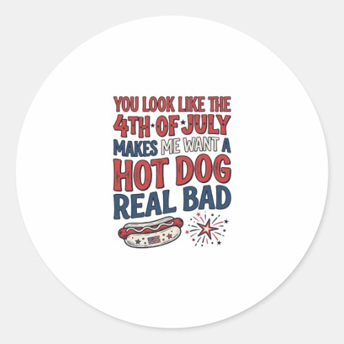 Funny 4th of July Hot Dog Patriotic Shirt Design_1 Classic Round Sticker