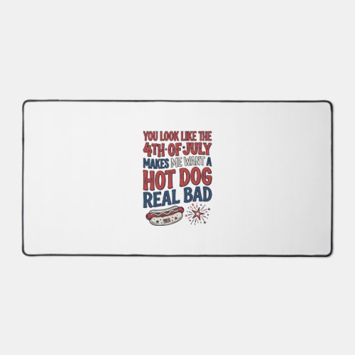 Funny 4th of July Hot Dog Patriotic Shirt Design_1 Desk Mat