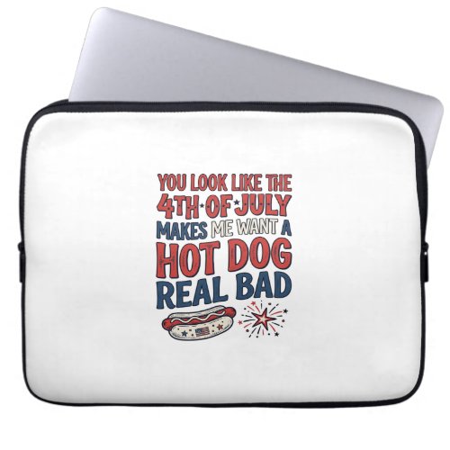 Funny 4th of July Hot Dog Patriotic Shirt Design_1 Laptop Sleeve