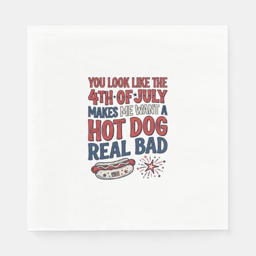 Funny 4th of July Hot Dog Patriotic Shirt Design_1 Napkins