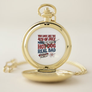 Funny 4th of July Hot Dog Patriotic Shirt Design_1 Pocket Watch