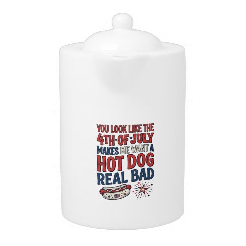Funny 4th of July Hot Dog Patriotic Shirt Design_1 Teapot