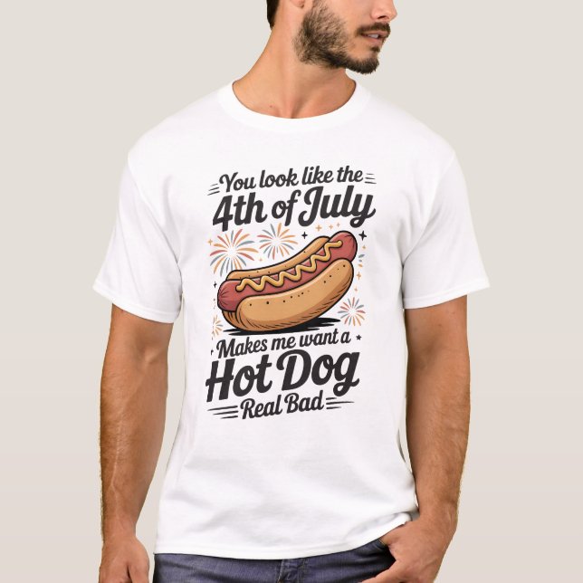 Funny 4th of July Hot Dog T-Shirt (Front)