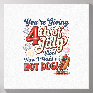 Funny 4th of July Hot Dog Vintage Shirt Design_1 Canvas Photo Tile