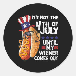 Funny 4th Of July Hot Dog Wiener Comes Out Bbq Par Classic Round Sticker