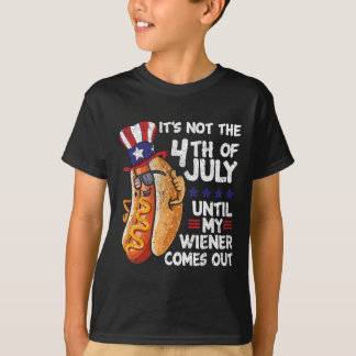 Funny 4th Of July Hot Dog Wiener Comes Out Bbq Par T-Shirt