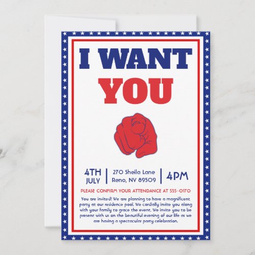 Funny 4th of July I Want You Come to My Party Invitation