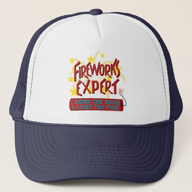 Funny 4th of July Independence Fireworks Expert Trucker Hat (Front)