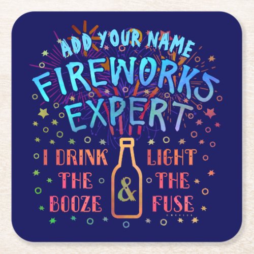 Funny 4th of July Independence Fireworks Expert V2 Square Paper Coaster