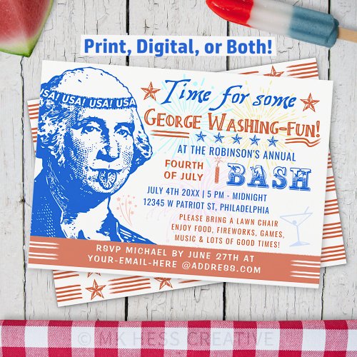 Funny 4th of July Independence Party  Washington Invitation