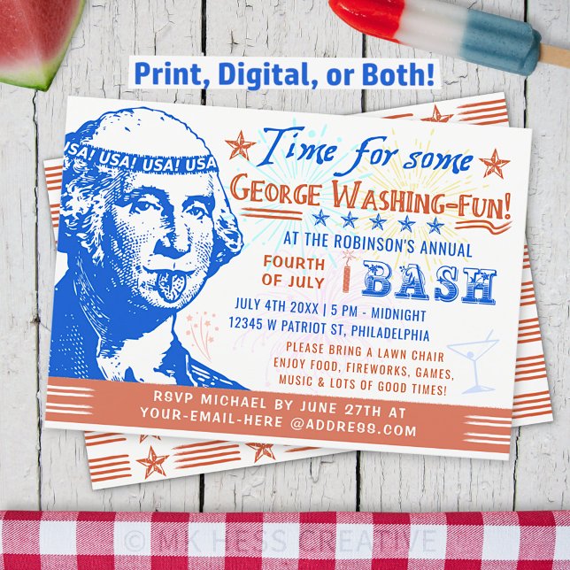 Funny 4th of July Independence Party | Washington Invitation (Creator Uploaded)