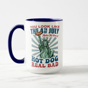 Funny 4th of July Lady Liberty Hot Dog Patriotic Mug