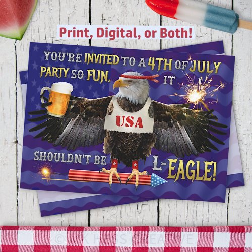 Funny 4th of July Party  Eagle Beer Fireworks Invitation