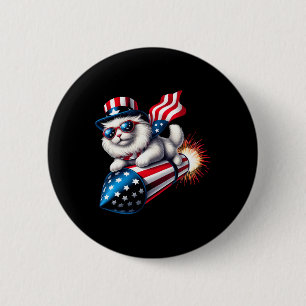 Funny 4th Of July Patriotic Cat Rocket With Firewo Button