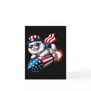 Funny 4th Of July Patriotic Cat Rocket With Firewo Card