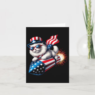 Funny 4th Of July Patriotic Cat Rocket With Firewo Card